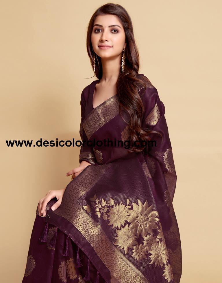 Wine Tassel Saree