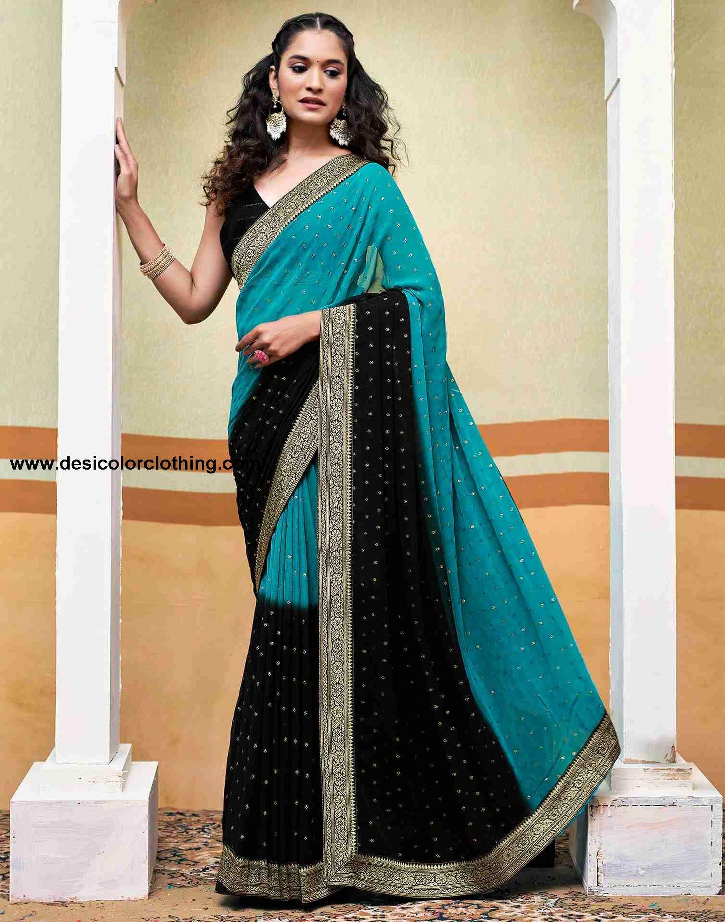 Blue Georgette Plain Saree