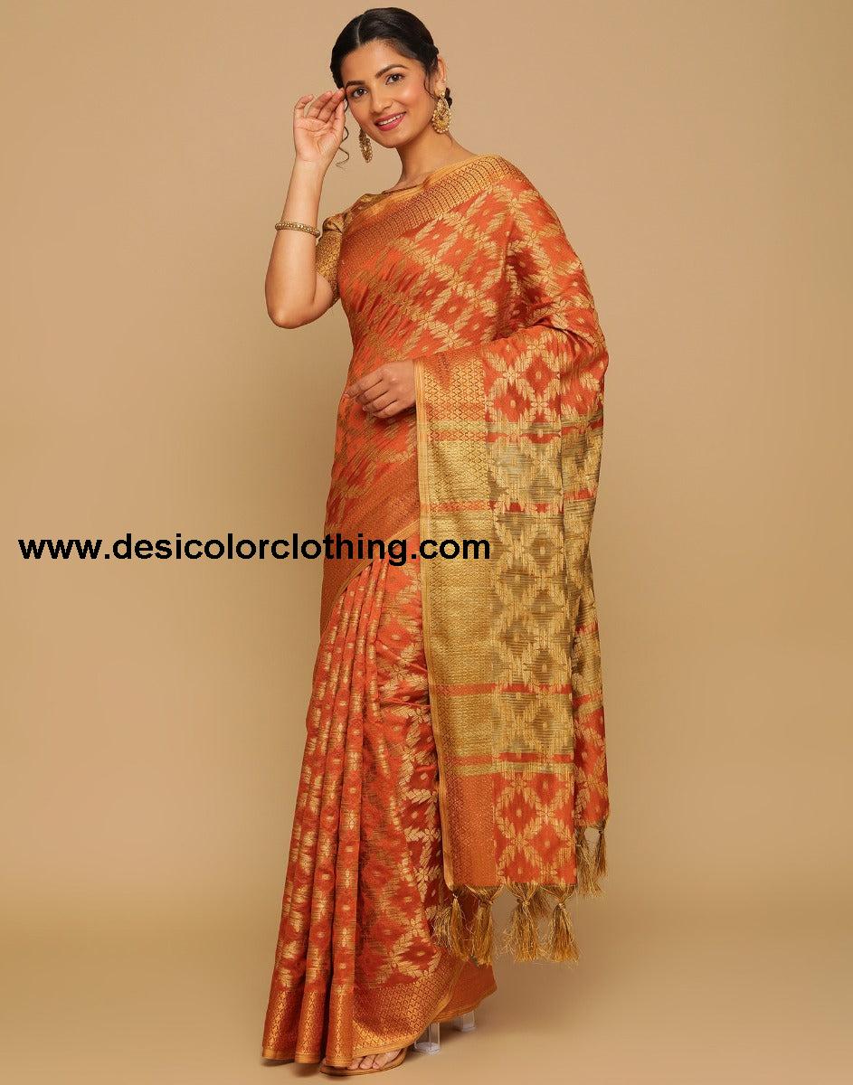 Orange Coloured Banarasi Cotton Silk Saree