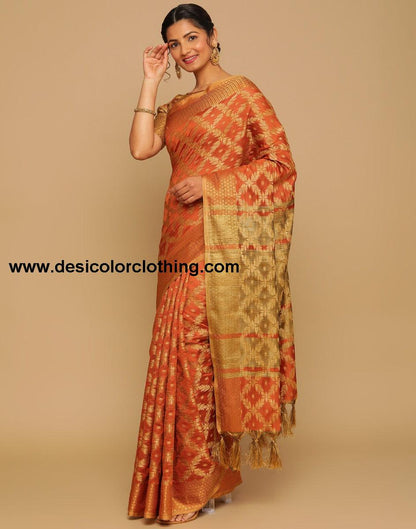 Orange Coloured Banarasi Cotton Silk Saree