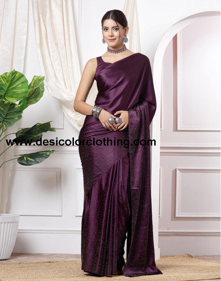 Wine Plain Silk Saree