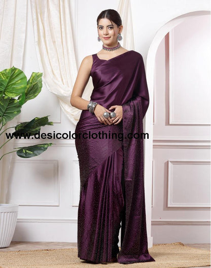Wine Plain Silk Saree