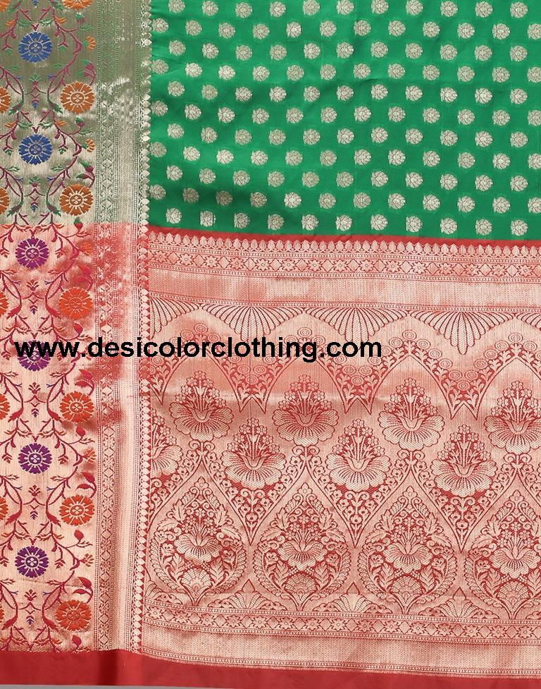 Golden And Green Silk Saree