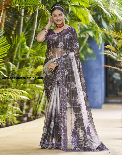 Wine Printed Lycra Saree