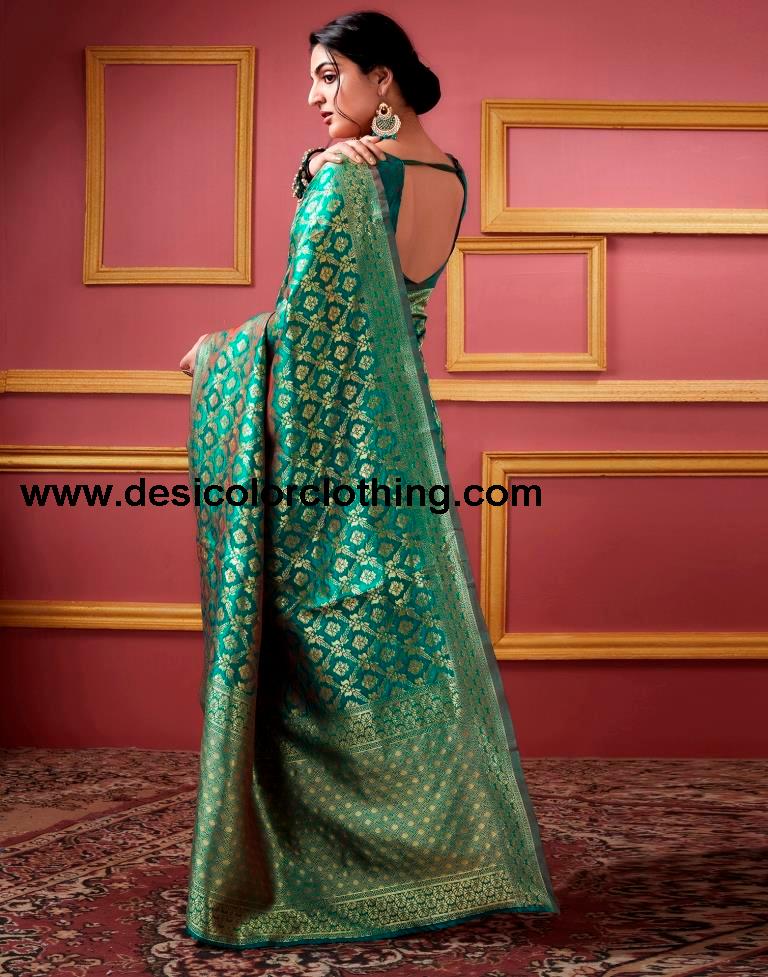 Teal Blue Silk Weaving Saree