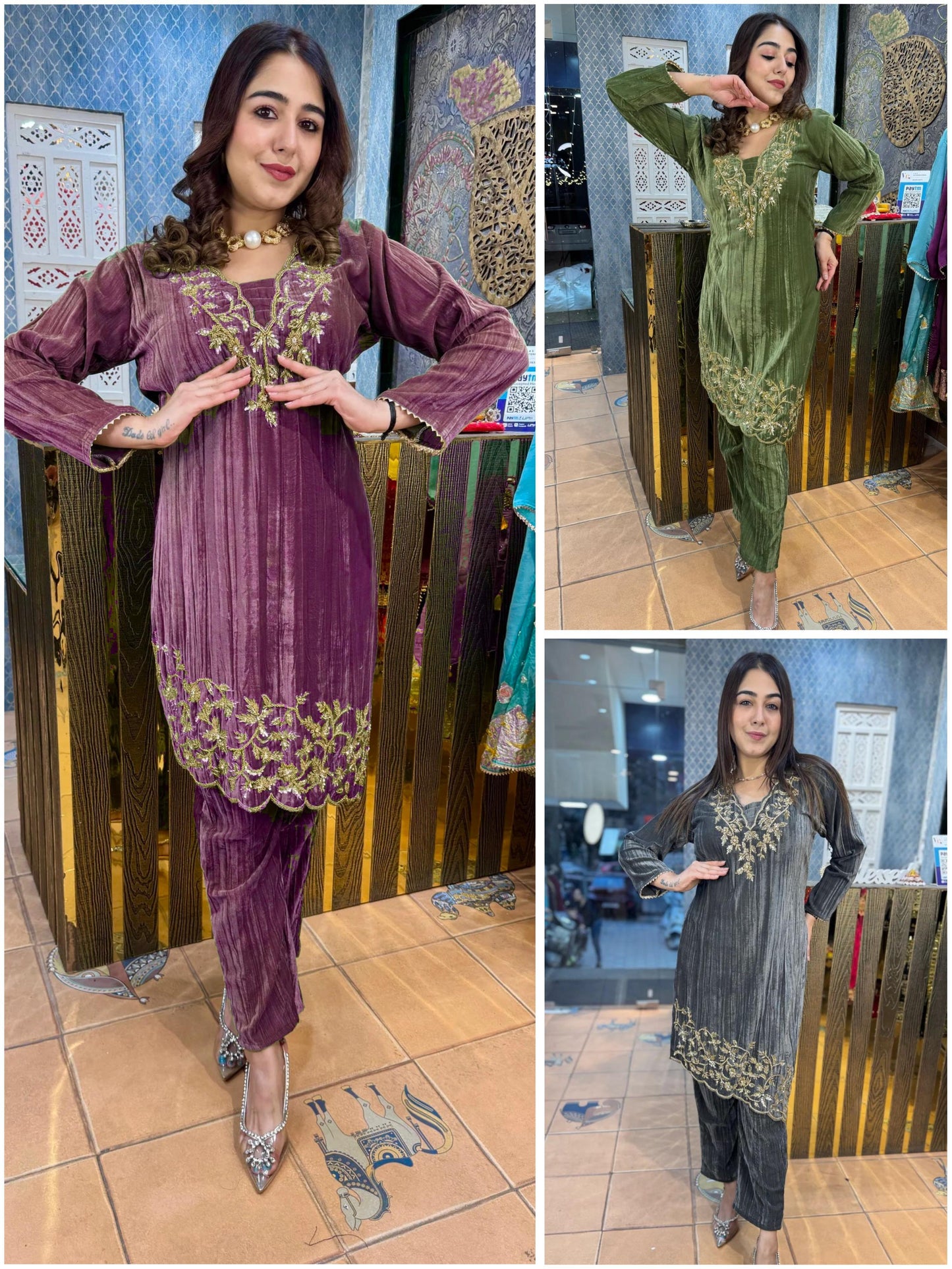 Product Image - Designer Blooming Velvet Embroidery Work Suit with Pant