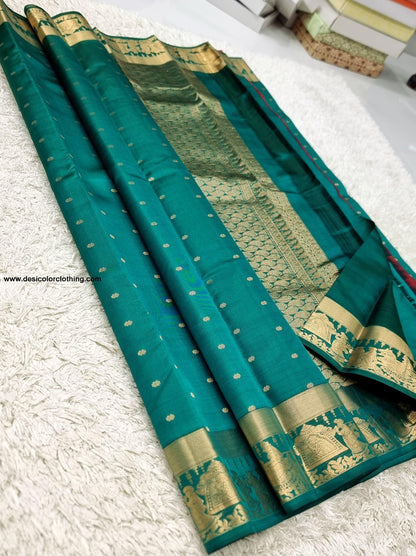 Kanchipuram 100% Pure Handwoven Silk Saree with Pallakku Border