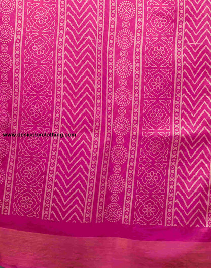 Rani Pink Cotton Printed Saree