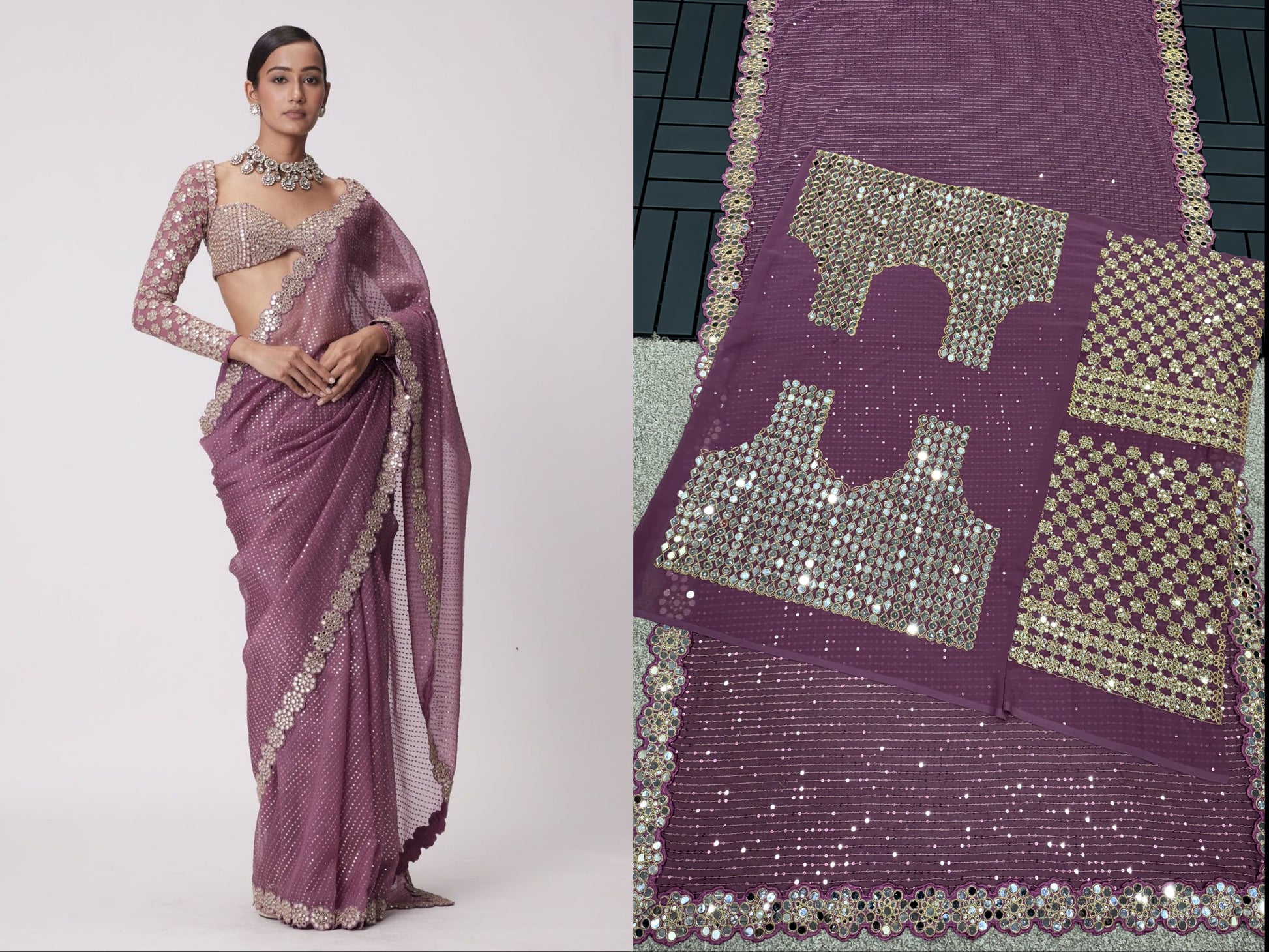 Product Image - Designer Georgette Saree with Mirror Work - Wedding & Festive Wear
