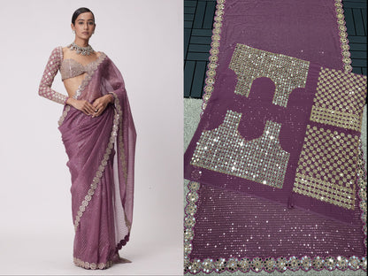 Product Image - Designer Georgette Saree with Mirror Work - Wedding & Festive Wear