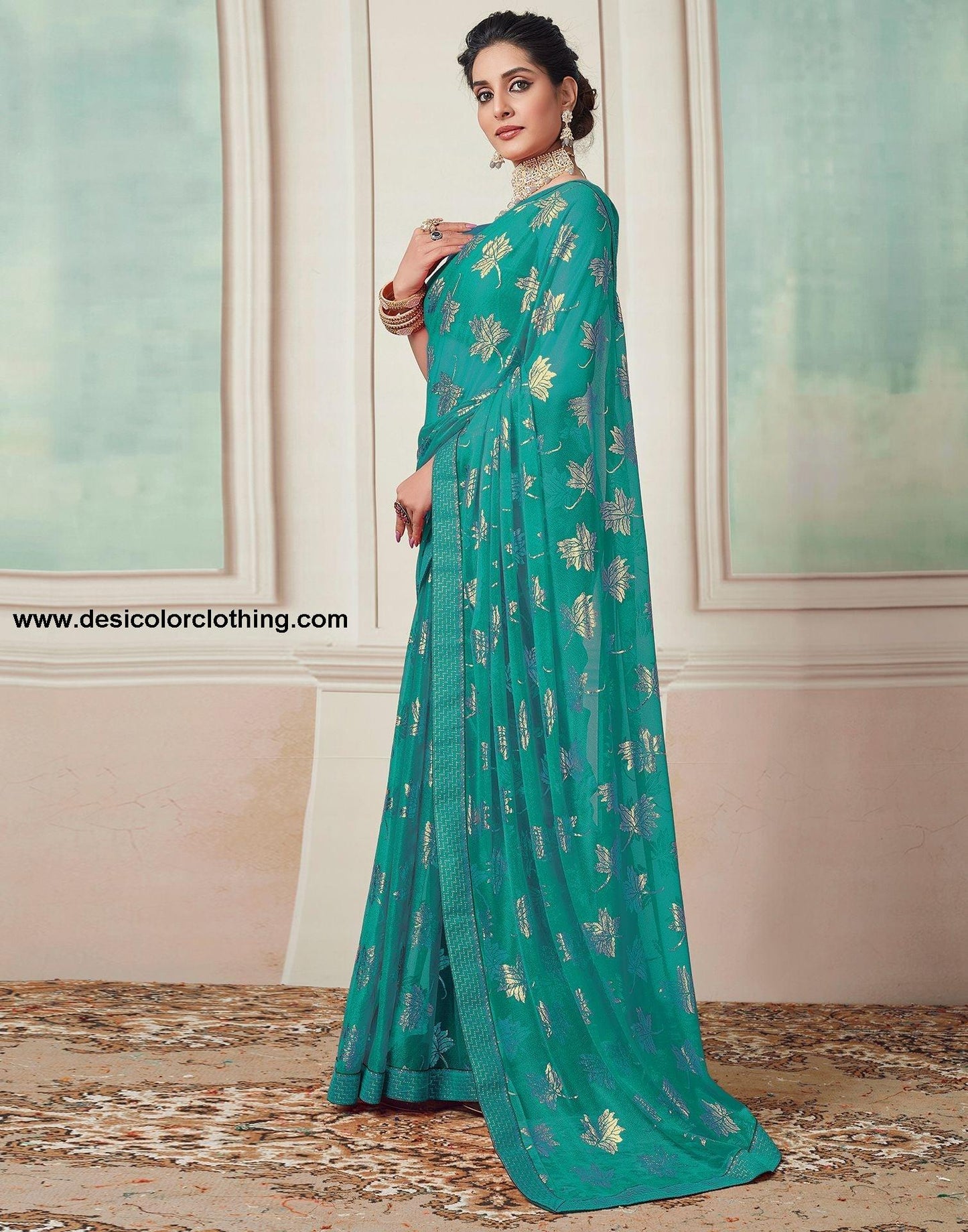 Rama Green Plain Lycra Saree