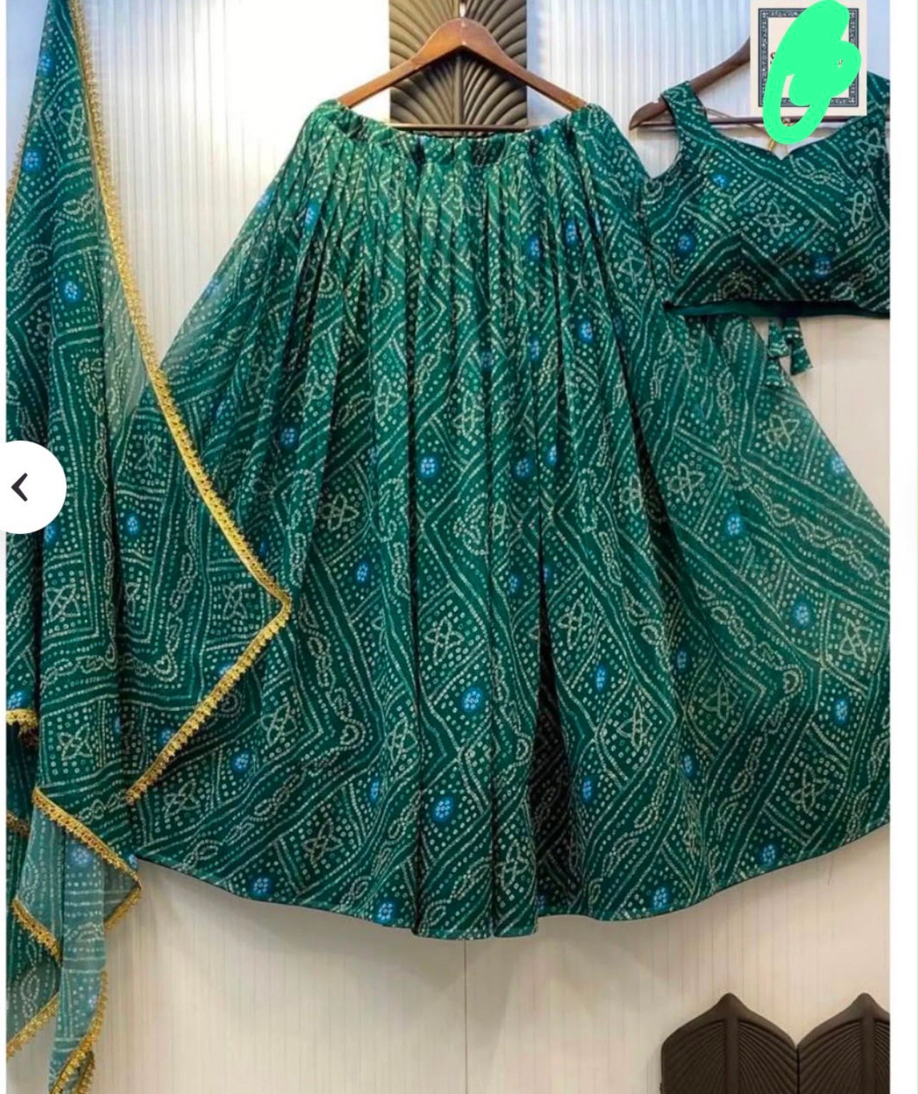 Product Image - Shop designer Bandhani fully stitched lehengas for weddings, part - 1