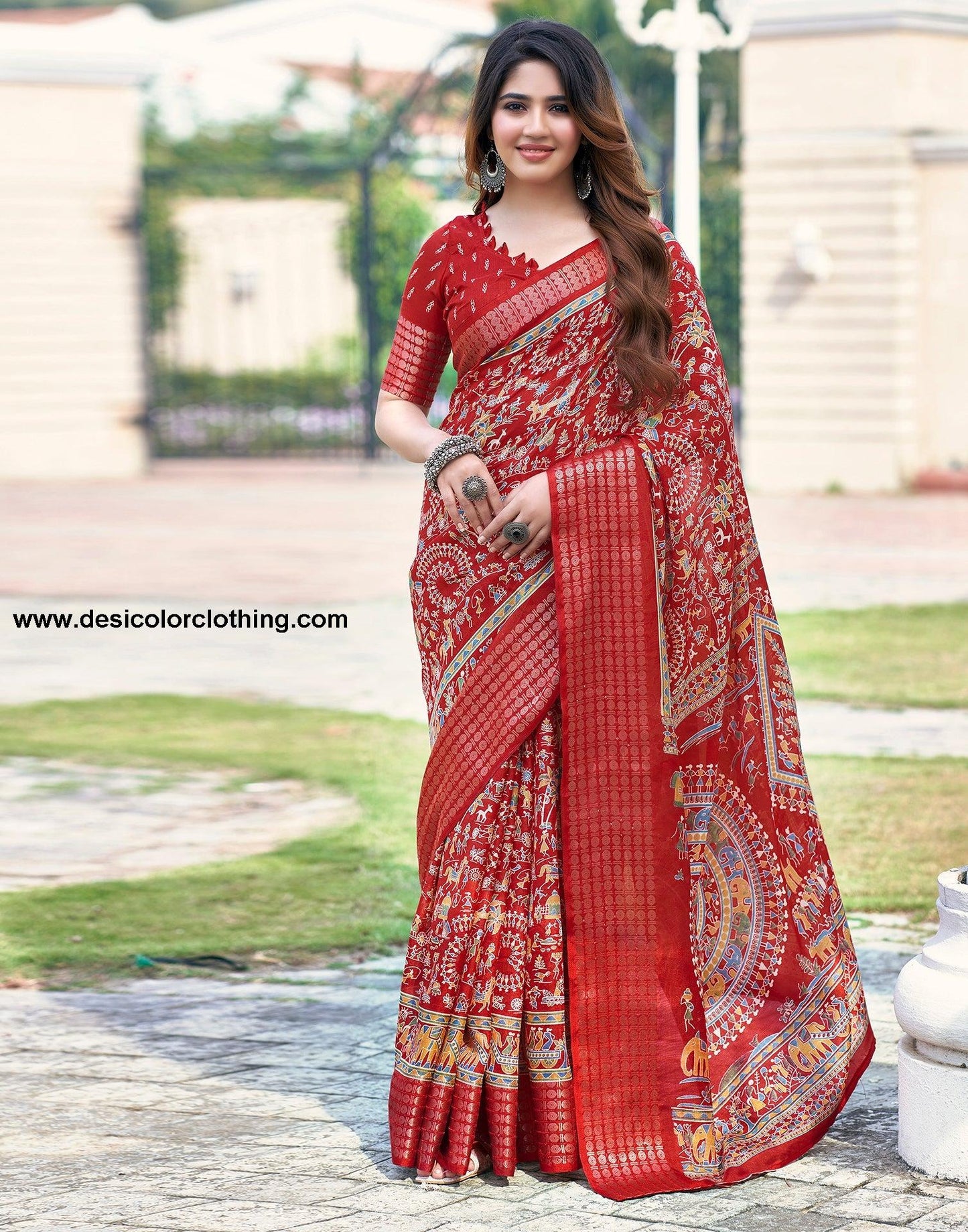Red Silk Printed Saree