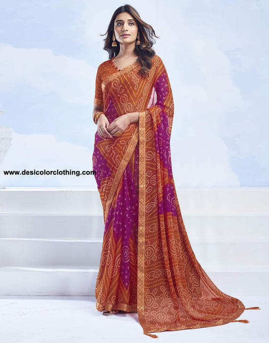 Orange Bandhani Chiffon Saree