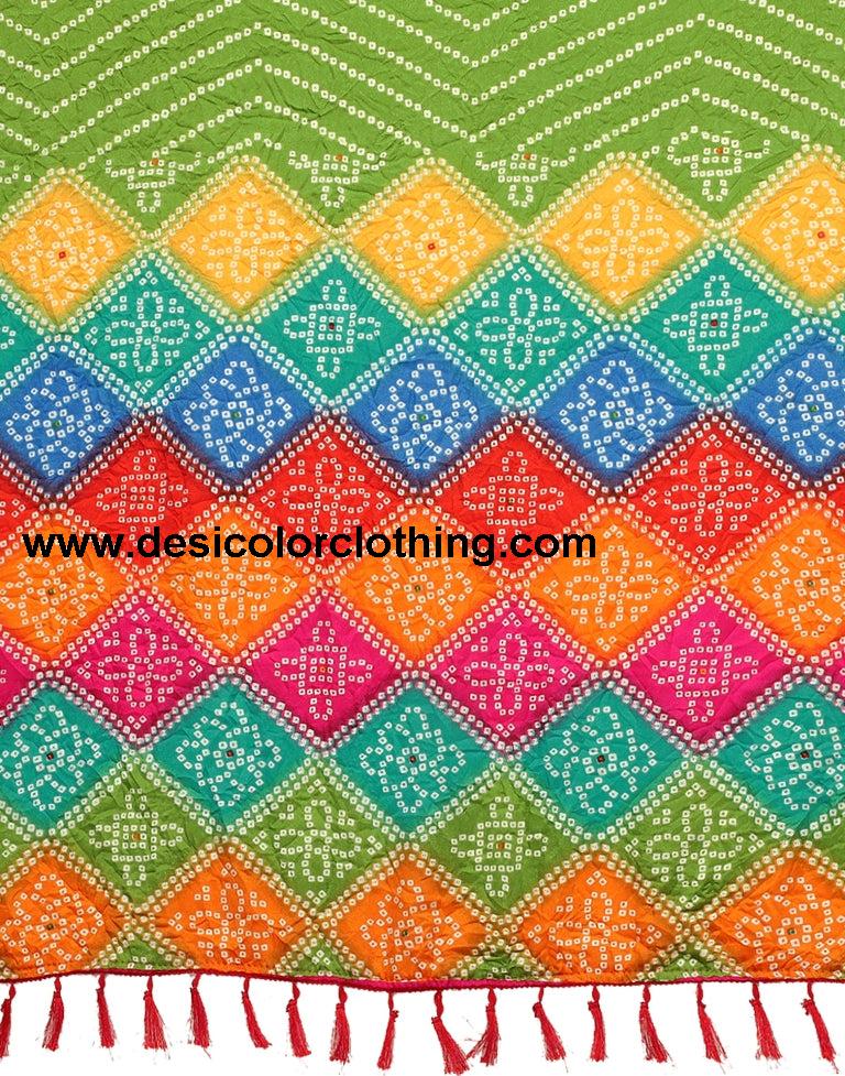 Parrot Green Bandhani Silk Saree | SLV2362S562