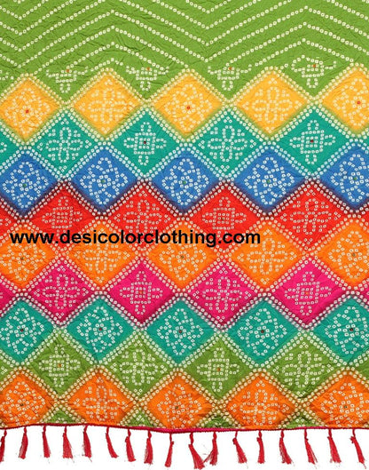 Parrot Green Bandhani Silk Saree | SLV2362S562