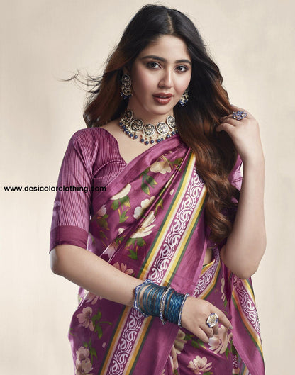 Raspberry Pink Floral Silk Saree