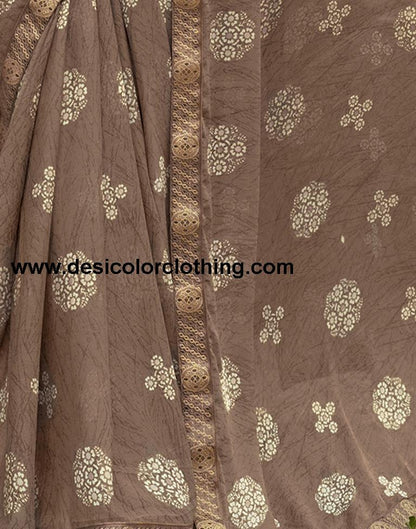 Brown Chiffon Printed Saree