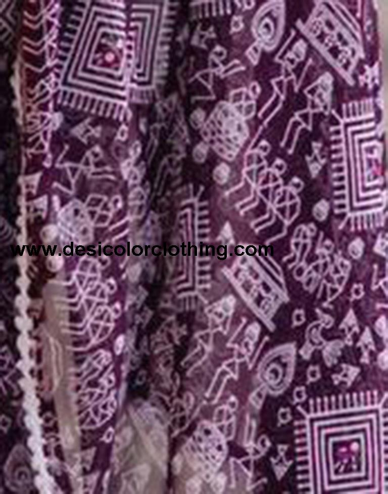 Wine Georgette Printed Saree