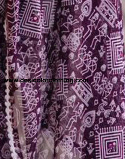 Wine Georgette Printed Saree