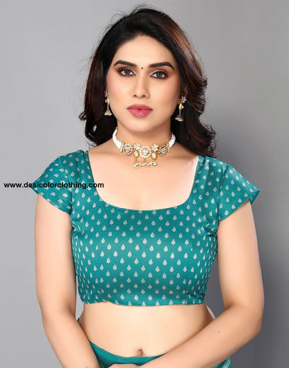 Rama Green Silk Printed Saree