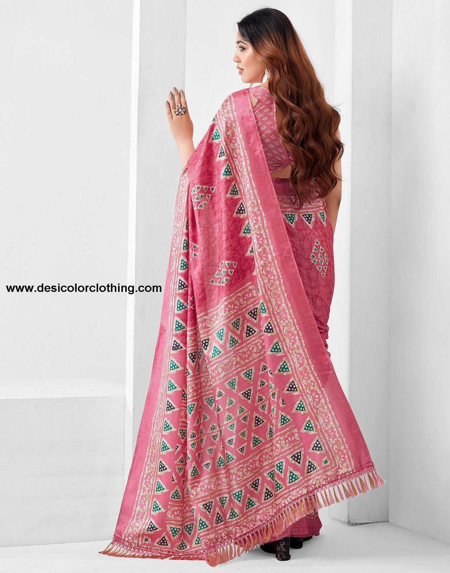 Pink Printed Silk Saree