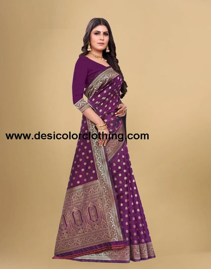 Wine Banarasi Silk Saree