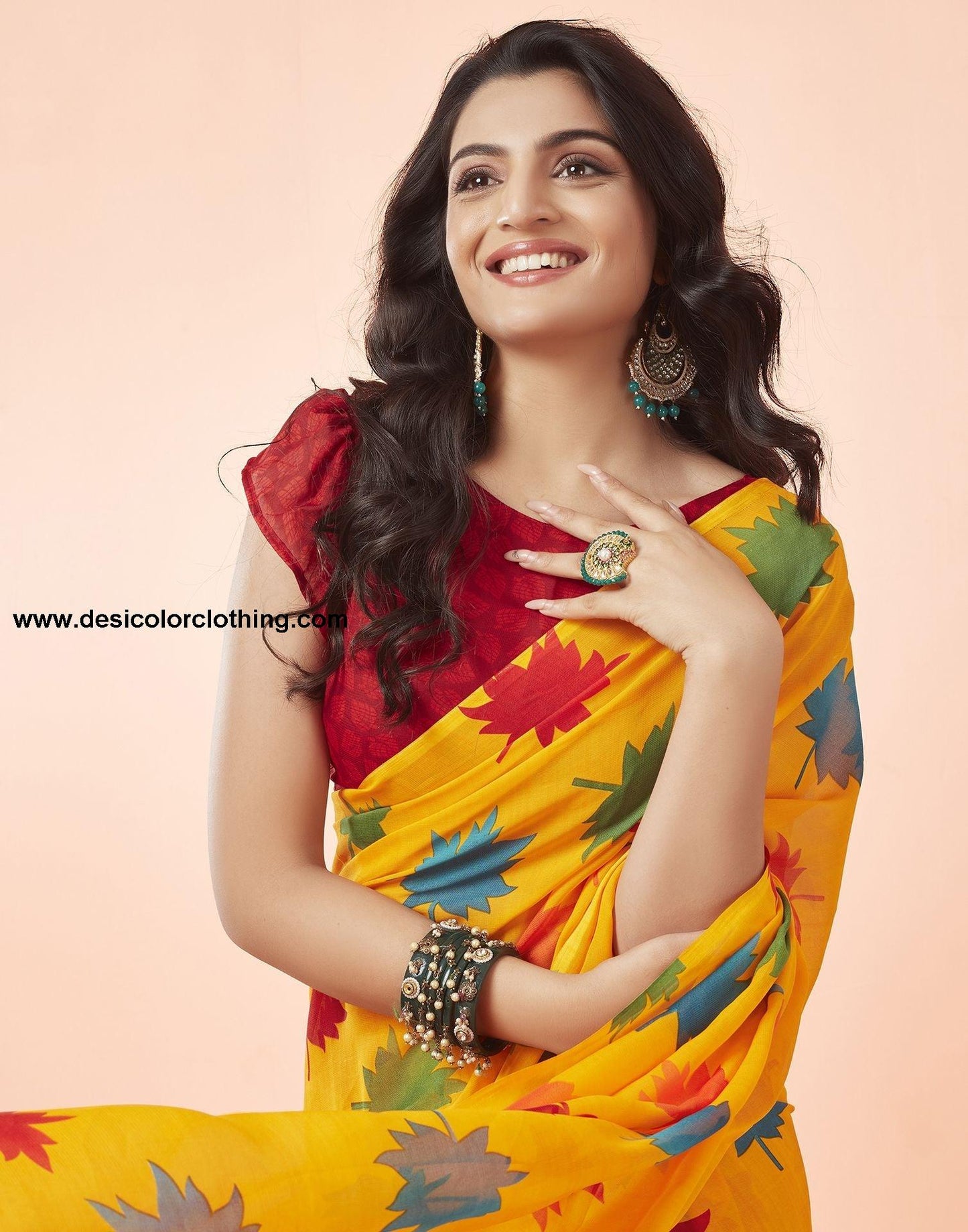 Turmeric Yellow Printed Georgette Saree