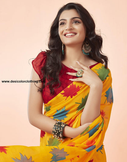 Turmeric Yellow Printed Georgette Saree