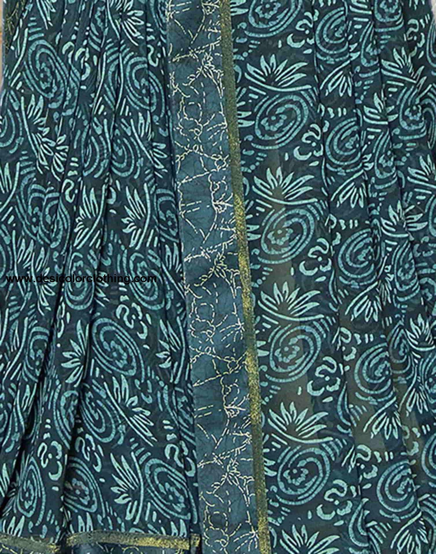 Teal Georgette Printed Saree