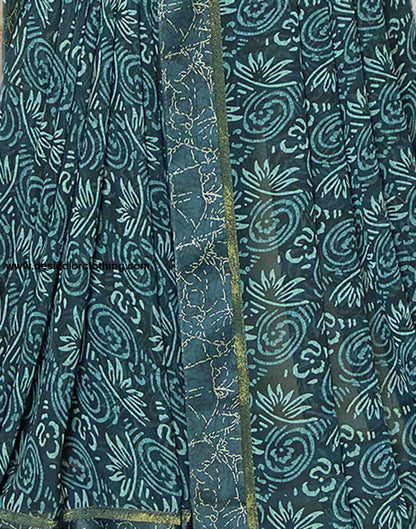 Teal Georgette Printed Saree