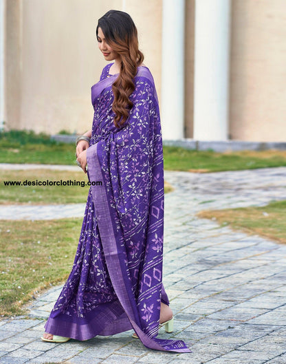 Violet Silk Printed Saree
