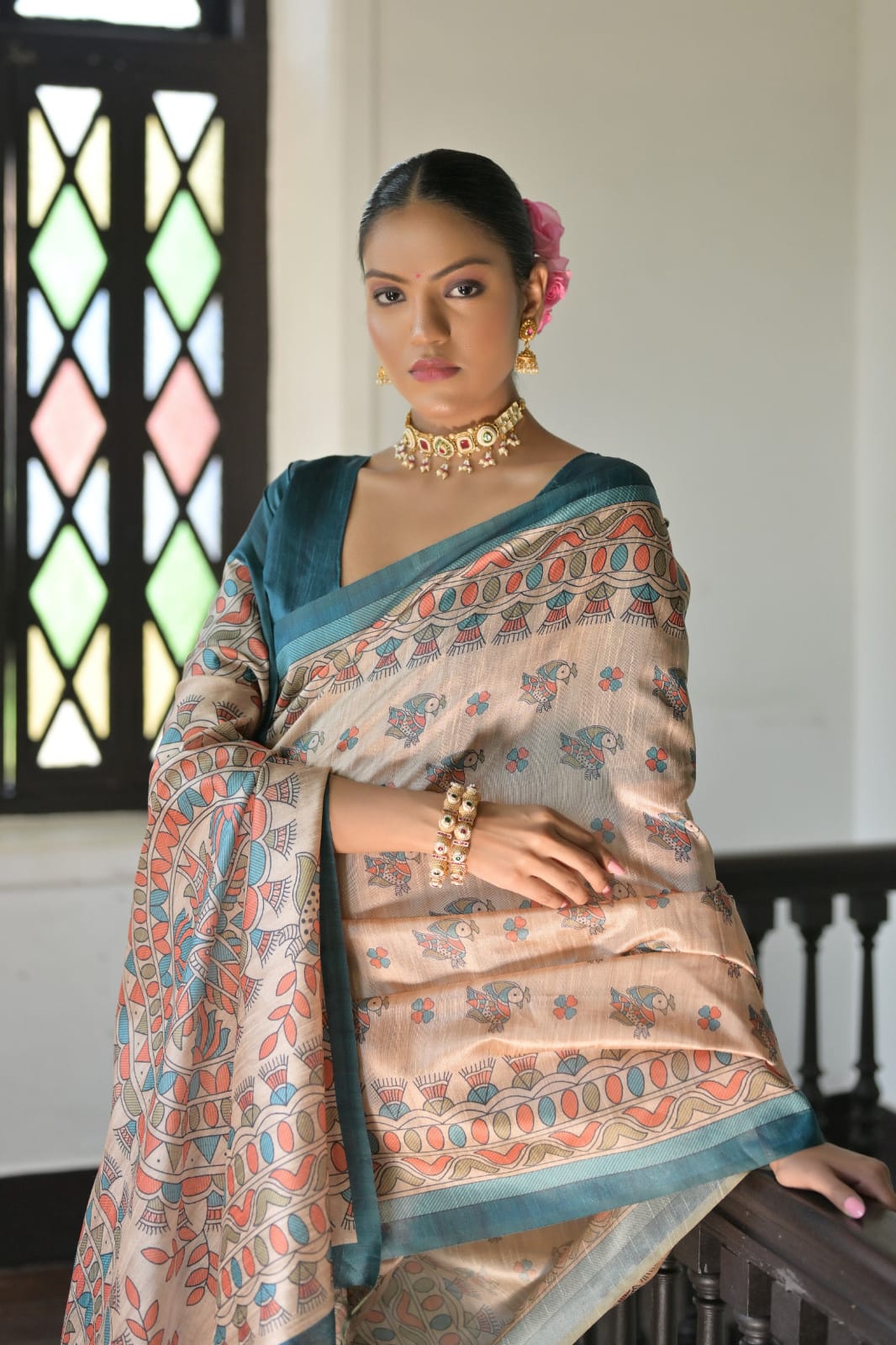 Product Image - Designer Tussar Silk Saree with Madhubani Prints - Festive & Wedding Wear