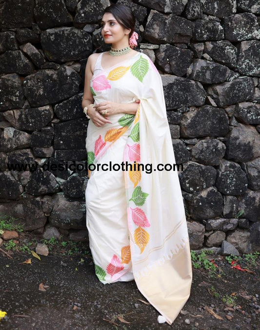 White Silk Woven Sarees