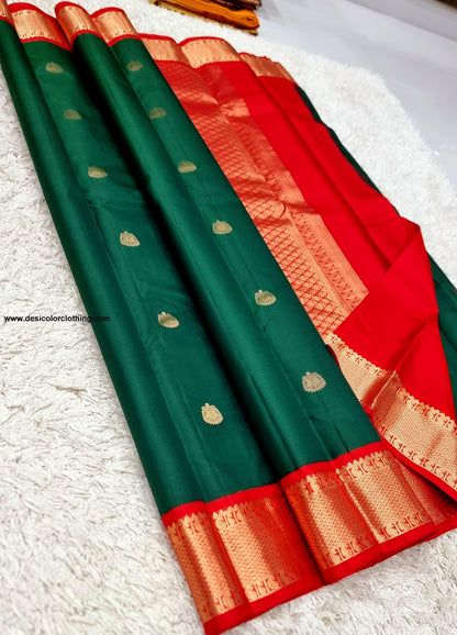 Kanchipuram 100% Pure Korvai Pattern Gold Zari Silk Saree