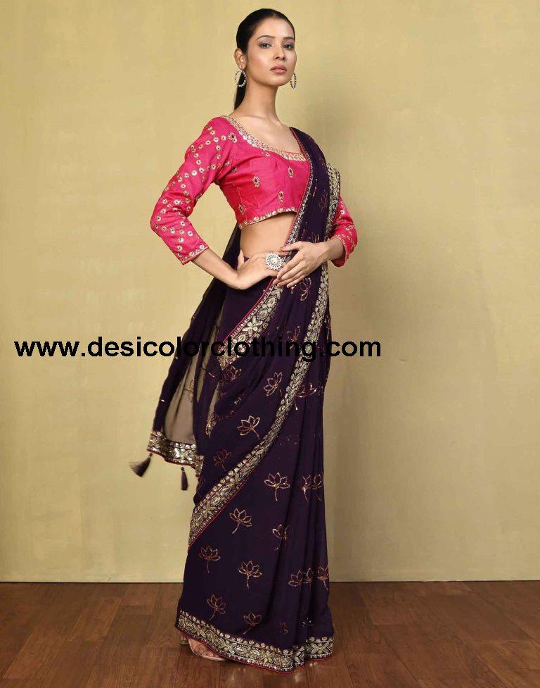 Deep Purple Georgette Plain Saree