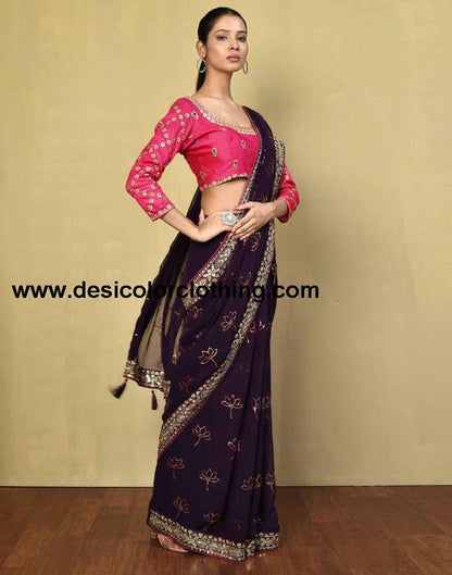 Deep Purple Georgette Plain Saree