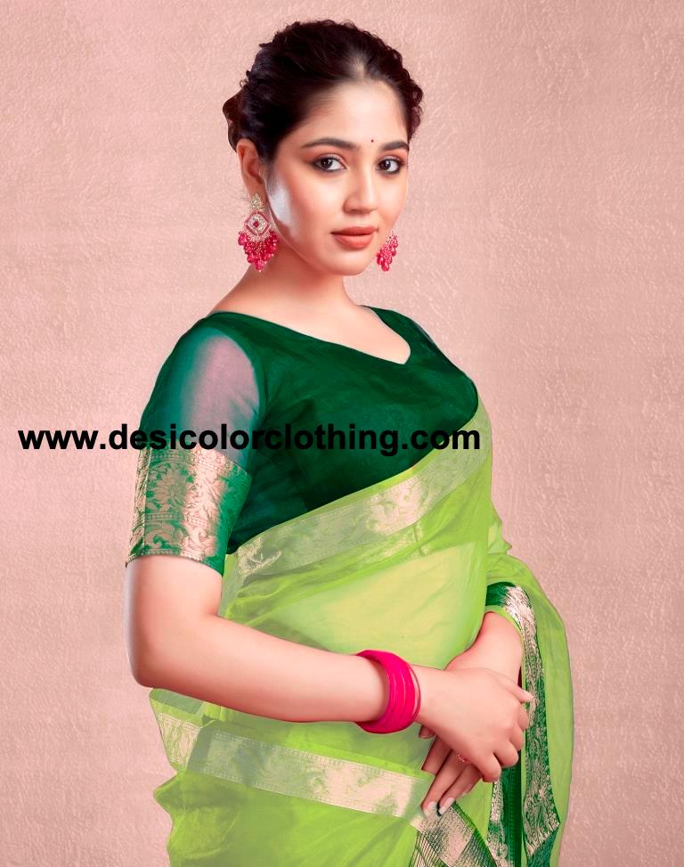 Dark Green Orgenza Plain Saree
