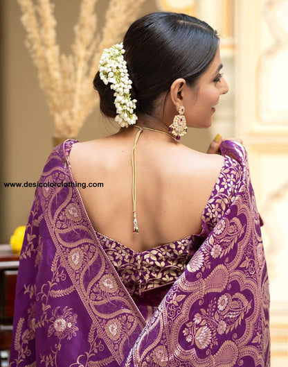 Purple Silk Plain Saree