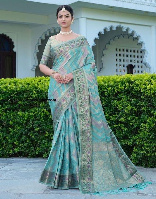 Sky Blue Woven Banarasi Organza Saree