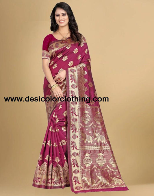 Wine Banarasi Silk Saree