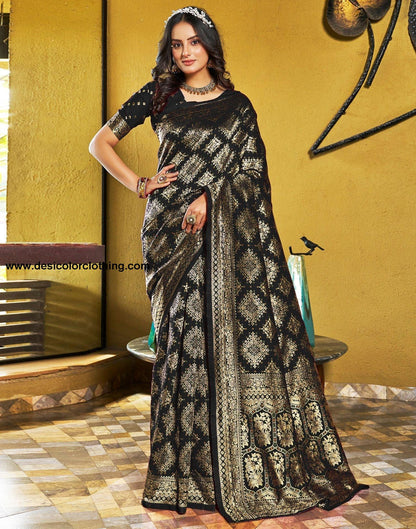 Black Jacquard Silk Saree