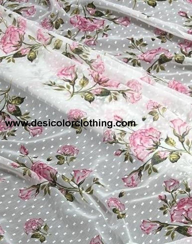 Cream Printed Chiffon Saree
