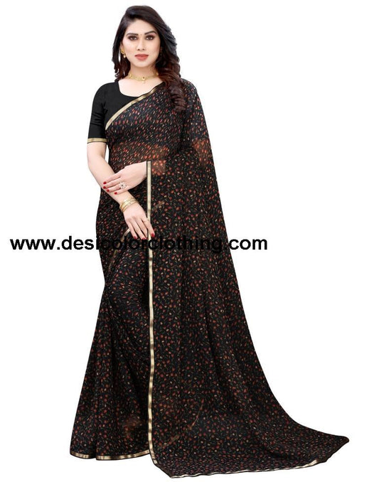 Black Coloured Chiffon Printed Casual saree