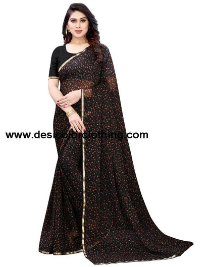 Black Coloured Chiffon Printed Casual saree