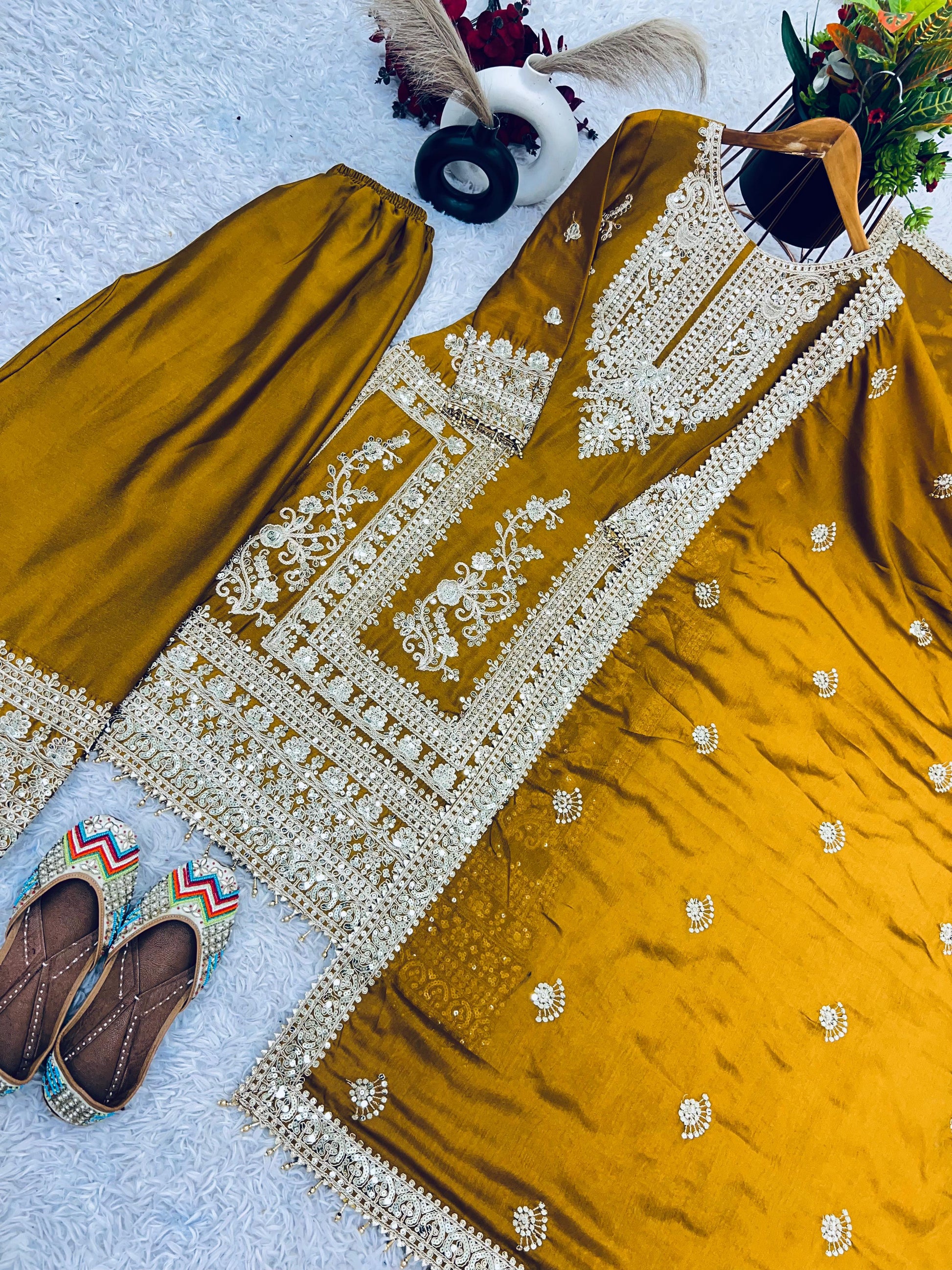 Product Image - Designer Georgette Wedding Saree - Pure Chinnon Silk with Heavy Embroidery