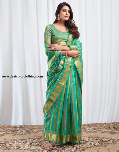Turquoise Woven Silk Saree