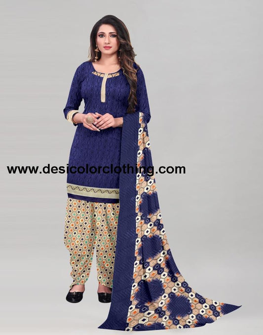 Precious Navy Blue Printed Unstitched Salwar Suit