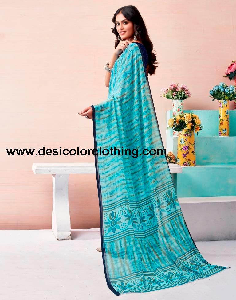 Sky Blue Renial Printed  Saree