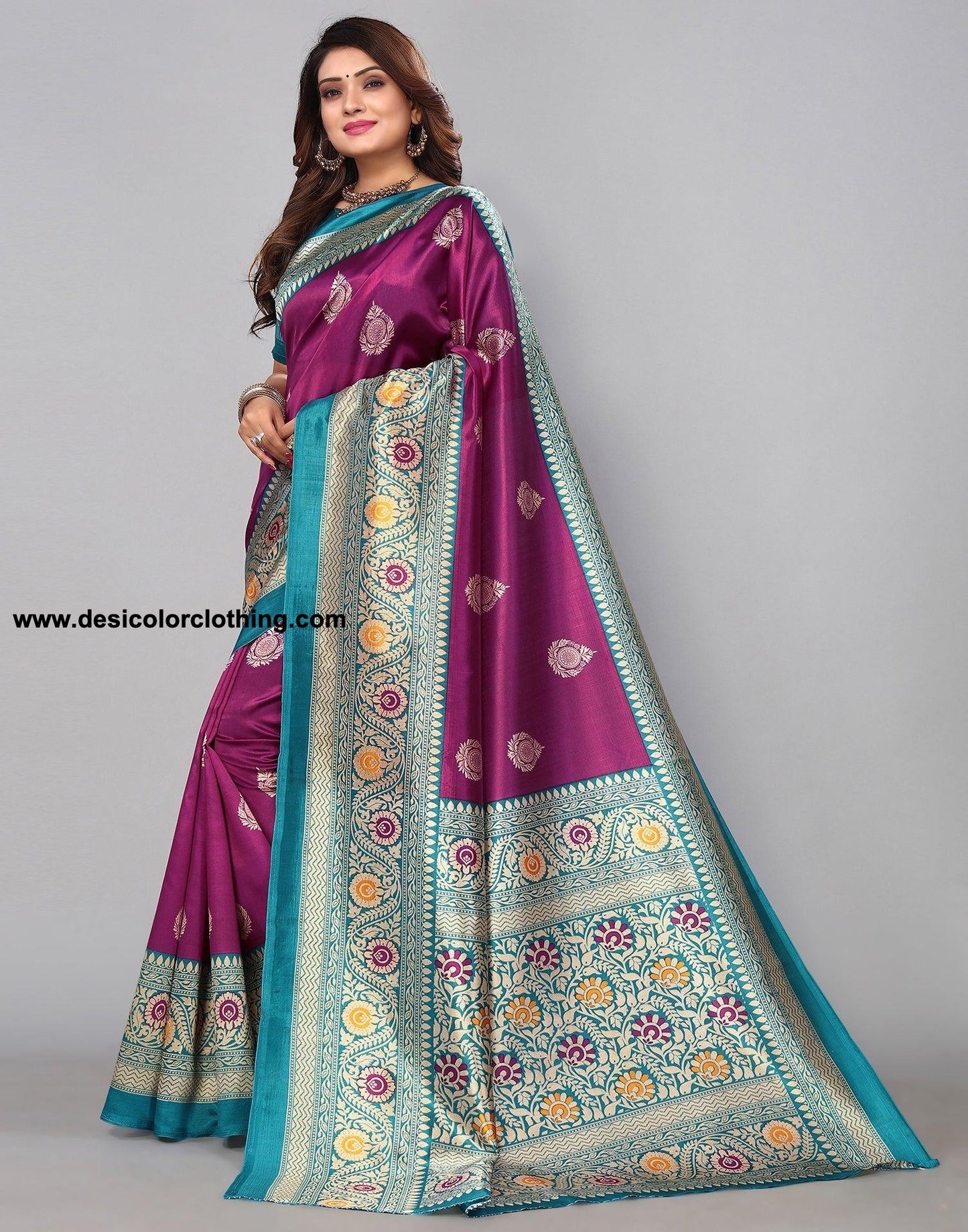 Purple Silk Printed Saree